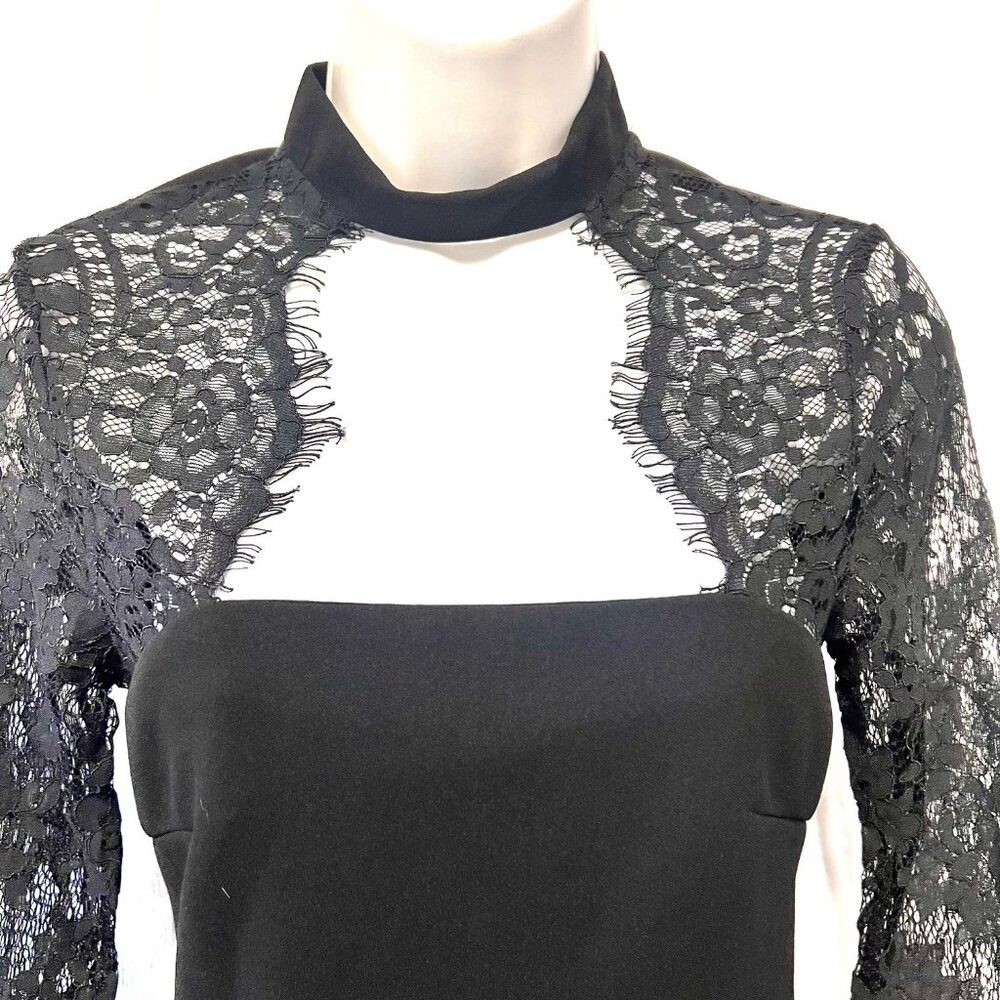 SHEIN Women's X Small Black Stretch Long Lacy Sleeves Mini Dress-Zip Up Back - Picture 3 of 15